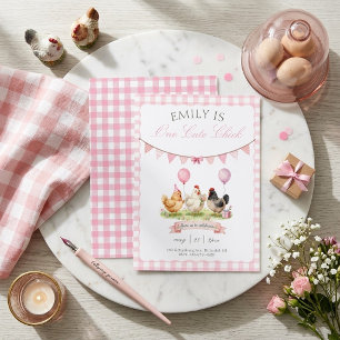 Ein süßes Küken 1. Geburtstag Rosa Gingham Einladung