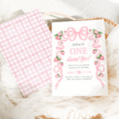Ein süßes Mädchen | Strawberry Pink Bow 1. Geburts Einladung