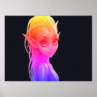 Ein süßes rosa außerirdisches Alien-Mädchen an ein Poster