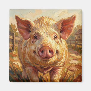 Ein süßes Schwein auf einem schmutzigen Bauernhof Magnet