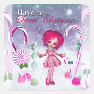 Ein süßes Weihnachten :: Pink Cookie Poser Girl Quadratischer Aufkleber
