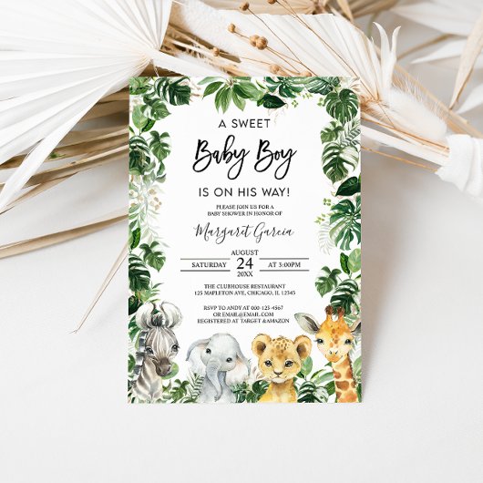 Ein Sweet Baby Boy Jungle Safari Animals Baby Dusc Einladung