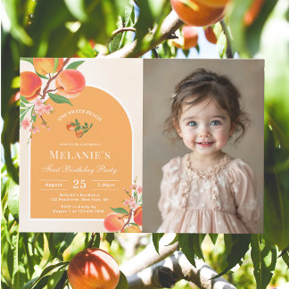 Ein Sweet Peach 1. Geburtstag Foto Einladung