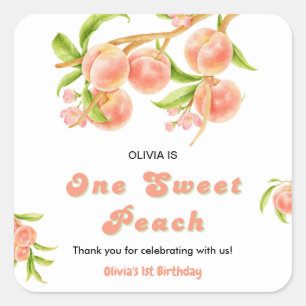Ein Sweet Peach Frucht 1. Geburtstag Vielen Dank Quadratischer Aufkleber