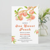 Ein Sweet Peach Fruit Foto 1. Geburtstag Einladung (Stehend Vorderseite)
