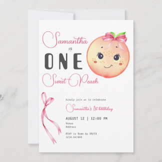 Ein Sweet Peach Niedlich Foto Girl 1. Geburtstag Einladung