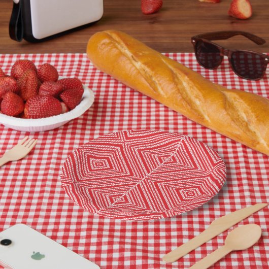Ein symmetrisches Muster mit rot, orange und p Pappteller (Picknick)