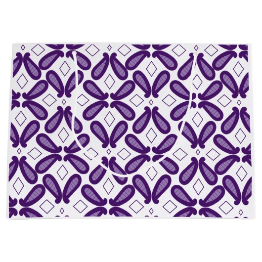 Ein symmetrisches Muster mit weißem und lila m Große Geschenktüte (Vorderseite)