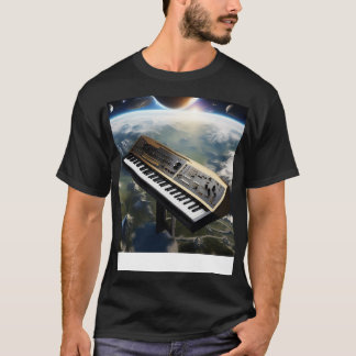 Ein Synthesizer fliegt über die Erde T-Shirt