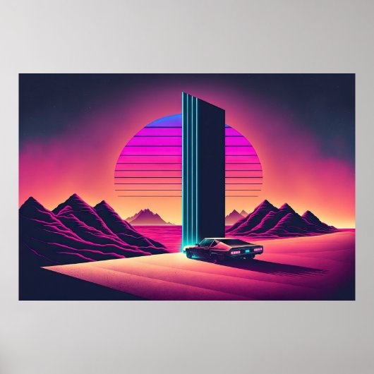 Ein Synthwave-Laufwerk durch die Wüste Poster (Vorne)