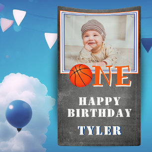 Ein Tafel-Basketball-Foto zum 1. Geburtstag Banner