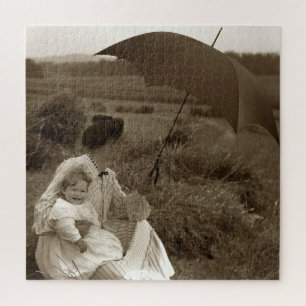 Ein Tag in der Sonne Vintage-Foto Kind und Kinderm Puzzle