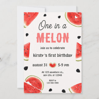 Ein Tag in Melon Watercolor - Der erste Geburtstag Einladung