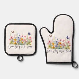 Ein Tag nach dem anderen Wildblumen für inspiriere Ofenhandschuh & Topflappen-Set