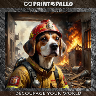 Ein tapferer Beagle-Hund fungiert als Feuerwehrman Seidenpapier