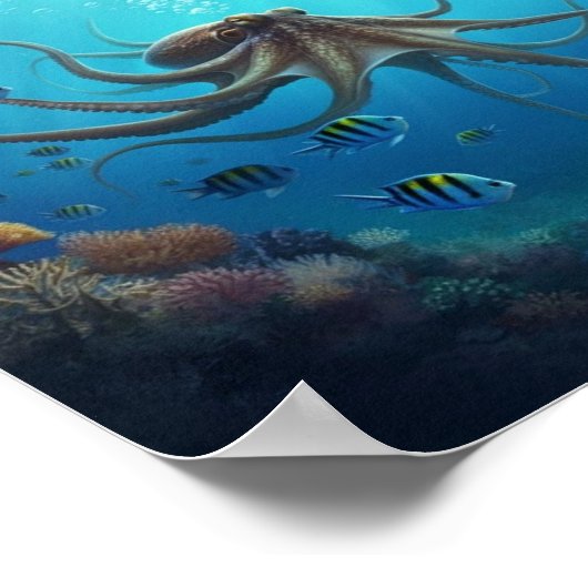 Ein Taucher bewundert eine riesige Meereskreatur Poster (Ecke)