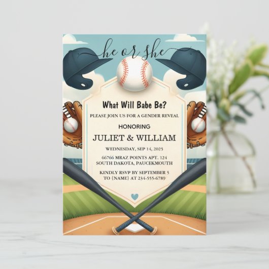 Ein Team Ball Game Pitch Fun Baseball Gender-Beric Einladung (Stehend Vorderseite)