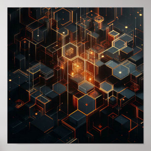 Ein technisches Bild mit sechseckigen Formen Poster