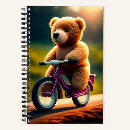 Ein Teddybär, der ein FahrradNotebook fährt Notizblock