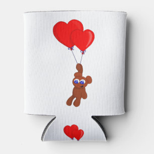Ein Teddybär, der Herzgestrüpp in Form von Balloon Dosenkühler