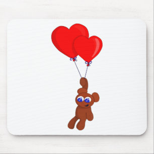 Ein Teddybär, der Herzgestrüpp in Form von Balloon Mousepad