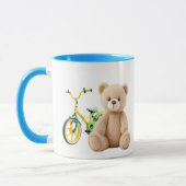 Ein Teddybär vor einem Kinderrad. Tasse (Links)