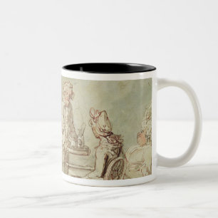 Ein Tee-Party (Stift u. Tinte, Bleistift u. w/c Zweifarbige Tasse