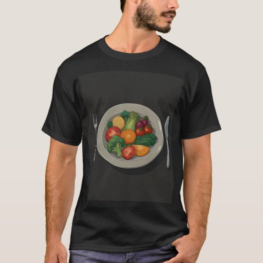 ein Teller mit Gemüse und Obst mit Gabel T-Shirt (Vorderseite)