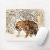 Ein Tiger und eine Trübe im schneebedeckten Mousep Mousepad (Mit Mouse)