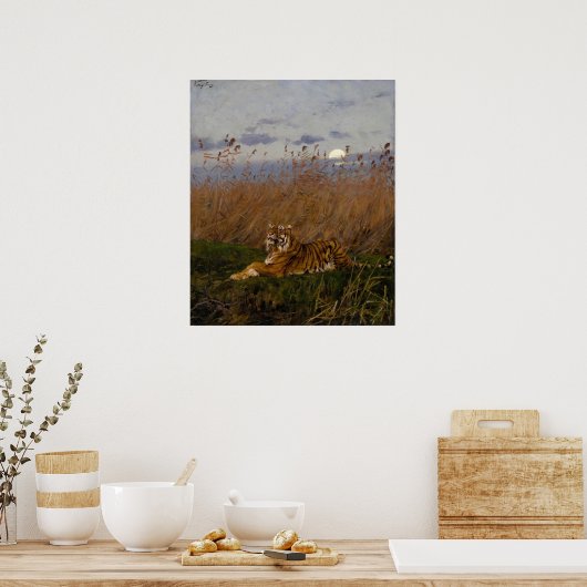 Ein Tiger unter den Rushs im Mondschein Poster (Küche)