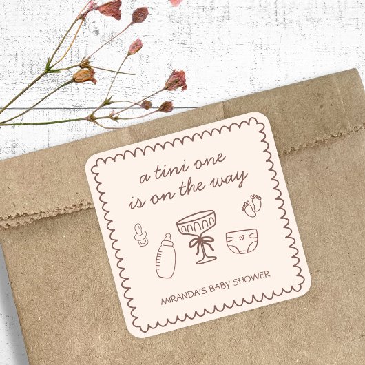 Ein Tini auf dem Weg Espresso Martini Babydusche Quadratischer Aufkleber