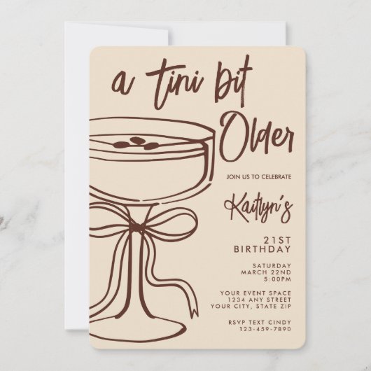 Ein Tini-Bisschen Älterer Espresso Martini 21. Geb Einladung (Vorderseite)