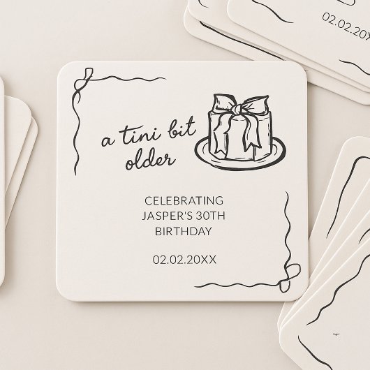 Ein Tini Bit Ältere Bow Cake Birthday Party Gefall Rechteckiger Pappuntersetzer