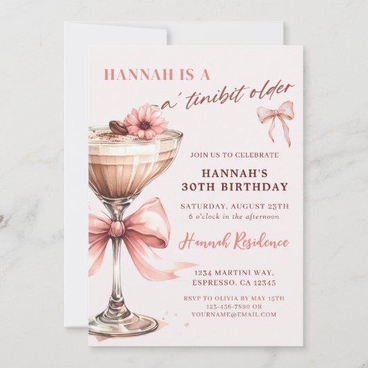 Ein Tini Bit Ältere Pink Espresso Martini Geburtst Einladung (Vorderseite)