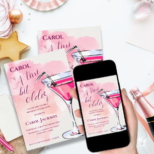 Ein Tini Bit Ältere Pink Martini Cocktail Geburtst Einladung
