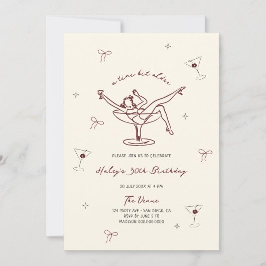 Ein Tini Bit Ältere Quirky Maroon Hand gezeichnet Einladung (Vorderseite)