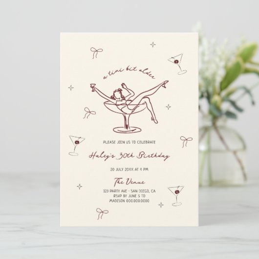 Ein Tini Bit Ältere Quirky Maroon Hand gezeichnet Einladung (Stehend Vorderseite)