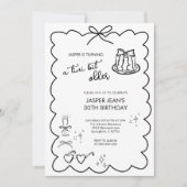 Ein Tini Bit Ältere Schwarz & Weiß Bow 30. Geburts Einladung (Vorderseite)