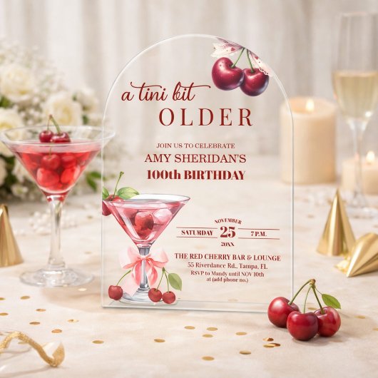Ein Tini-Bit älterer Cherry Martini 100. Geburtsta Acryleinladungen