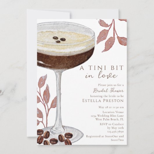 Ein Tini-Bit in Liebe Espresso Martini Brautparty Einladung (Vorderseite)