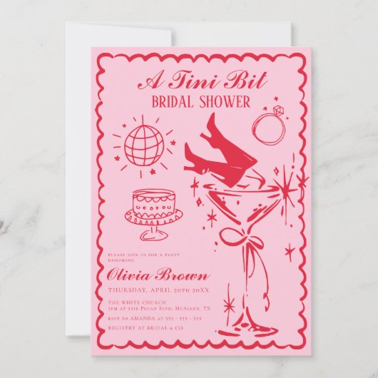 Ein Tini Bit Modernes Wavy Scribble-Brautparty Einladung (Vorderseite)