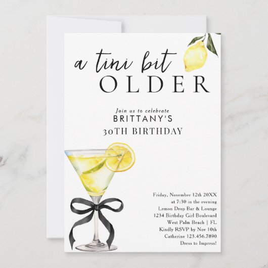 Ein Tini Bit Older Lemon Drop Martini 30. Geburtst Einladung (Vorderseite)