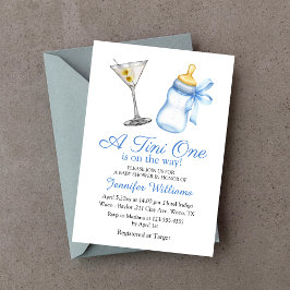 ein tini ist auf dem Weg, martini blaue Babydusche Einladung