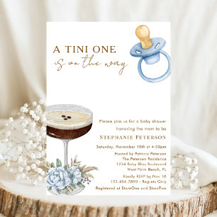 Ein Tini One Blue Paci Espresso Martini Baby Showe Einladung