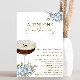 Ein Tini One Dusty Blue Espresso Martini Baby Show Einladung
