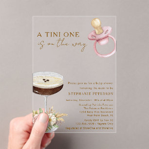 Ein Tini One Pink Paci Espresso Martini Baby Showe Acryleinladungen
