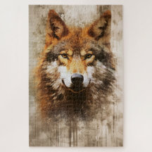 Ein Tintengemälde eines Wolfpuzzles