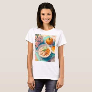 ein Tisch mit einem Teller und einem Kürbis darauf T-Shirt