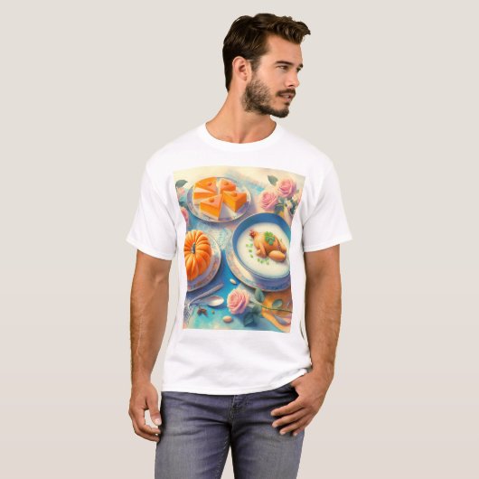 ein Tisch mit Esstisch und Kuchen T-Shirt (Vorne ganz)