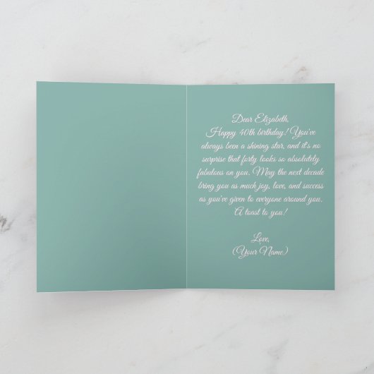 Ein Toast bis vierzig vorzügliche Jahre Champagner Karte (Innenseite)